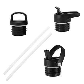 IRON °FLASK Camping & Hiking Hydration Canteens - 3 Lids (Narrow Straw Lid) Leak Proof Vacuum Insulated Stainless Steel - Hot & Cold Double Walled Sports Water Bottle - Black Marquina, 24 Oz