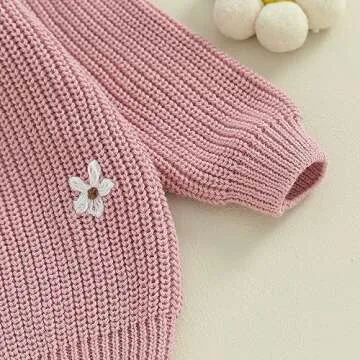 Karwuiio Toddler Baby Girl Boy Knit Sweater Round Neck Long Sleeve Pullover Sweatshirt Fall Winter Clothes (Flower Rose Pink, 18-24 Months)