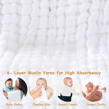 Looxii Muslin Burp Cloths 100% Cotton Muslin Cloths Large 20''x10'' Extra Soft and Absorbent 6 Pack Baby Burping Cloth Pure White