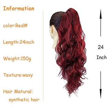 KETHBE 24 Inch Long Body Wave Ponytail Hair Extension Synthetic Heat Resistant Wrap Around Drawstrin...