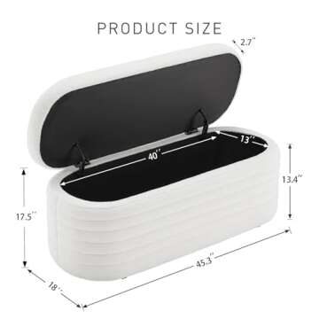 ZOMGE HUZZ 45 Inch Storage Ottoman Bench Upholstered Fabric Bedroom Benches, Modern Comfy End of Bed Stool for Living Room/Hallway/Entryway, Sherpa White