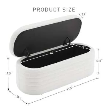 ZOMGE HUZZ 45 Inch Storage Ottoman Bench Upholstered Fabric Bedroom Benches, Modern Comfy End of Bed Stool for Living Room/Hallway/Entryway, Sherpa White