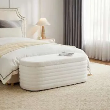 ZOMGE HUZZ 45 Inch Storage Ottoman Bench Upholstered Fabric Bedroom Benches, Modern Comfy End of Bed Stool for Living Room/Hallway/Entryway, Sherpa White