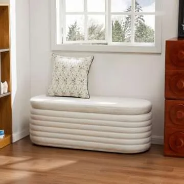 ZOMGE HUZZ 45 Inch Storage Ottoman Bench Upholstered Fabric Bedroom Benches, Modern Comfy End of Bed Stool for Living Room/Hallway/Entryway, Sherpa White