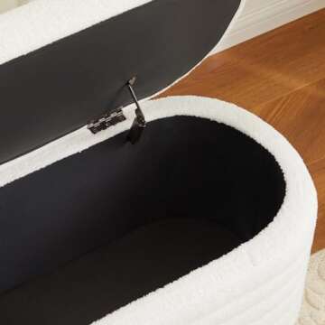 ZOMGE HUZZ 45 Inch Storage Ottoman Bench Upholstered Fabric Bedroom Benches, Modern Comfy End of Bed Stool for Living Room/Hallway/Entryway, Sherpa White