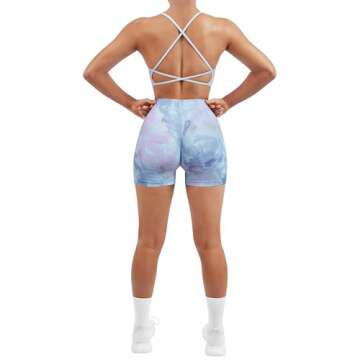 SUUKSESS Women Seamless 2 piece Workout Sets Strappy Padded Sports Bra Booty High Waisted Shorts Outfits (Candy Tie Dye,S)