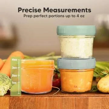 KeaBabies 6pk 4oz Glass Baby Food Containers with Lids - Leak-Proof, Microwavable Small Glass Jars, Baby Purees & Toddler Snack Storage Containers, BPA-Free, Dishwasher & Freezer Safe (Sage)