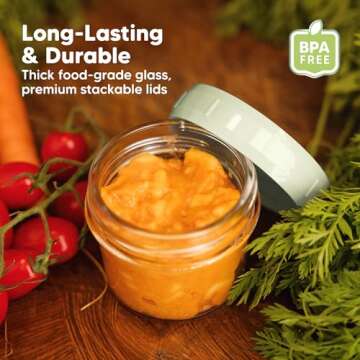 KeaBabies 6pk 4oz Glass Baby Food Containers with Lids - Leak-Proof, Microwavable Small Glass Jars, Baby Purees & Toddler Snack Storage Containers, BPA-Free, Dishwasher & Freezer Safe (Sage)