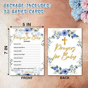 UTESG Blue Floral Baptism Party Game Card, Gold Foil Baptism Prayer Cards for Baby, Boho Fill-in Wis...