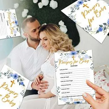 UTESG Blue Floral Baptism Party Game Cards Set of 30