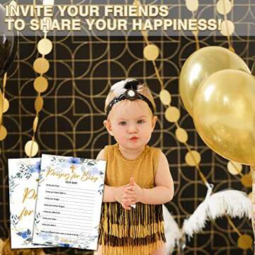 UTESG Blue Floral Baptism Party Game Cards Set of 30