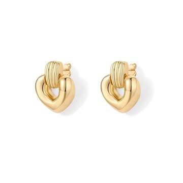 PAVOI 14K Yellow Gold Plated Chunky Drop Heart Door Knocker Earrings for Women | Gold Statement Earring Pair