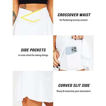 TZLDN Women's Tennis Skirt with Shorts Pockets Crossover High Waisted Workout Athletic Golf Skorts Skirts White - Small