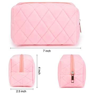 SOIDRAM 2 Pieces Makeup Bag Checkered Cosmetic Bag Plush Pink White Makeup Pouch Travel Toiletry Bag Organizer Cute Makeup Brushes Storage Bag for Women