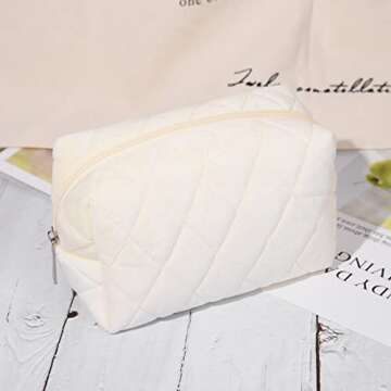 SOIDRAM 2 Pieces Makeup Bag Checkered Cosmetic Bag Plush Pink White Makeup Pouch Travel Toiletry Bag Organizer Cute Makeup Brushes Storage Bag for Women