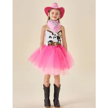 Charming Pink Cowgirl Costume for Girls with Hat
