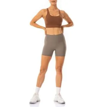 Lavento Women's All Day Soft Biker Shorts 5 Inch - High Waisted Workout Gym Running Yoga Shorts (Light Taupe, 4)