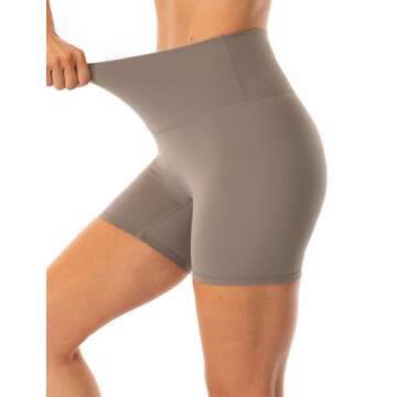 Lavento Women's All Day Soft Biker Shorts 5 Inch - High Waisted Workout Gym Running Yoga Shorts (Light Taupe, 4)