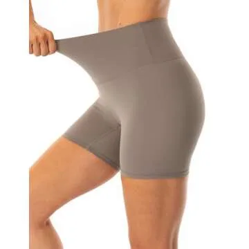 Lavento Women's All Day Soft Biker Shorts 5 Inch - High Waisted Workout Gym Running Yoga Shorts (Light Taupe, 4)