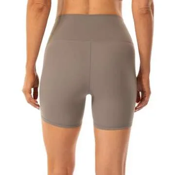 Lavento Women's All Day Soft Biker Shorts 5 Inch - High Waisted Workout Gym Running Yoga Shorts (Light Taupe, 4)