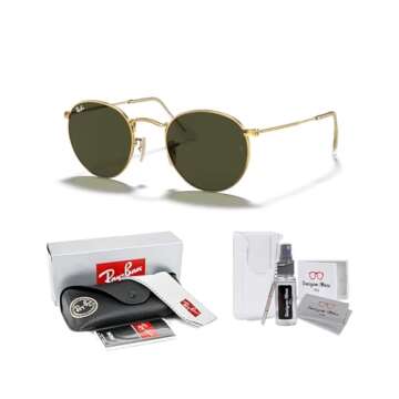 Ray-Ban RB3447 001 47M Gold/Crystal Lens G-15 Green ROUND METAL Sunglasses For Men + BUNDLE with Des...