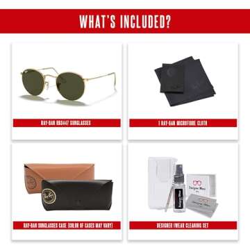 Ray-Ban RB3447 Round Metal Sunglasses for Men - Bundle Included