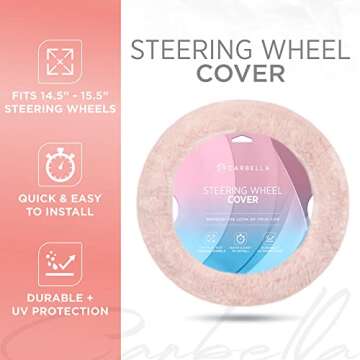 Carbella Soft Pink Fuzzy Steering Wheel Cover - Chic Faux Fur Car Accessory
