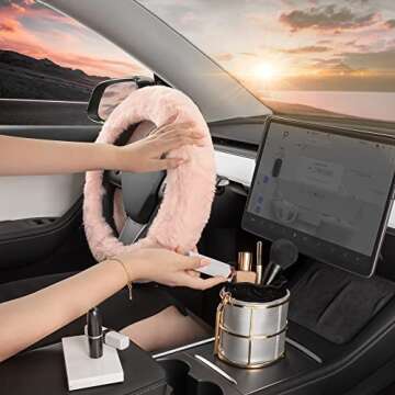 Carbella Soft Pink Fuzzy Steering Wheel Cover for Women