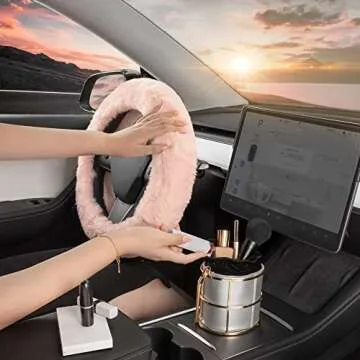 Carbella Soft Pink Fuzzy Steering Wheel Cover for Women