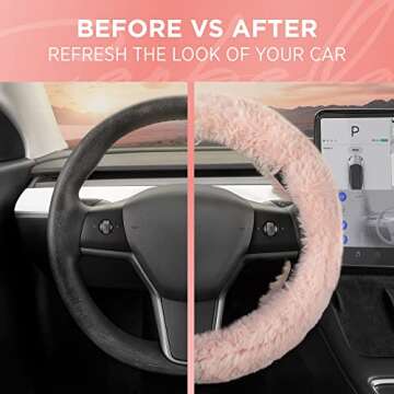 Carbella Soft Pink Fuzzy Steering Wheel Cover for Women