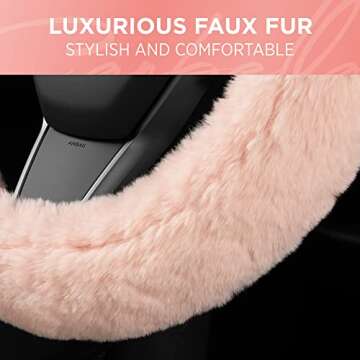 Carbella Soft Pink Fuzzy Steering Wheel Cover for Women
