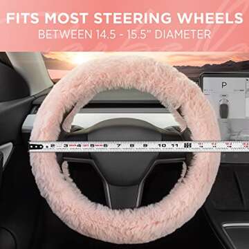 Carbella Soft Pink Fuzzy Steering Wheel Cover for Women