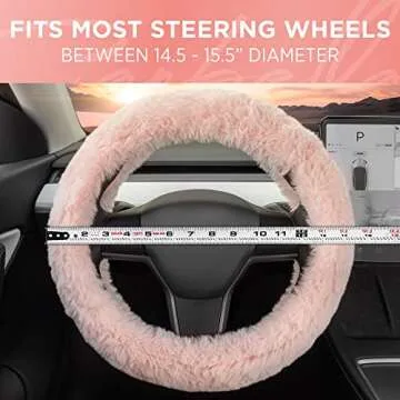 Carbella Soft Pink Fuzzy Steering Wheel Cover for Women