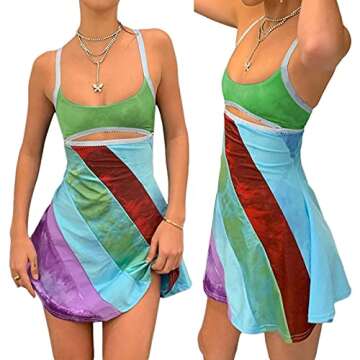 Women's Vintage Print Semi-Sheer Sheath Dress 2004s Fashion Bodycon Mini Slip Dress Retro Bandana Print Fitted Strap Dress (Green, S)