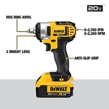 DEWALT 20V MAX* Cordless Impact Wrench Kit with Hog Ring, 1/2-Inch (DCF880HM2), Yellow