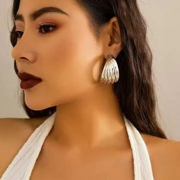 Xerling Chunky Layered Twisted Silver Hoop Earrings Retro Thick U Shape Open Hoop Earrings for Women Party Gifts (Silver)