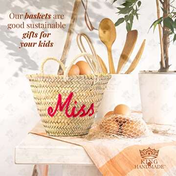 Personalized Easter Basket, Egg Hunts, Spring Birthdays, Cute Straw Gift Bag - Adorable Customized Easter Baskets Monogramed By Hand With Any Name & Colorful Pompoms For Kids