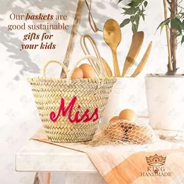 Personalized Easter Basket, Egg Hunts, Spring Birthdays, Cute Straw Gift Bag - Adorable Customized Easter Baskets Monogramed By Hand With Any Name & Colorful Pompoms For Kids