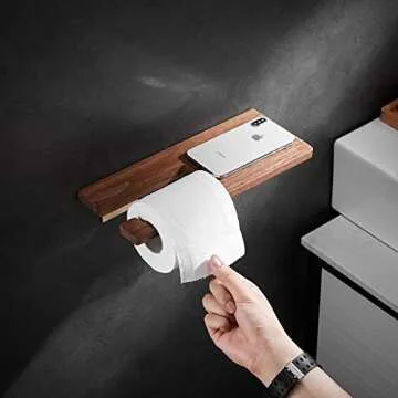 Generic Toilet Paper Holder with Shelf,Walnut and Matte Gold-Plated
