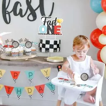 Fast One Birthday Decorations for Boys - Race Car Toppers
