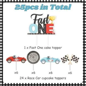 Fast One Birthday Decorations for Boys - Race Car Toppers