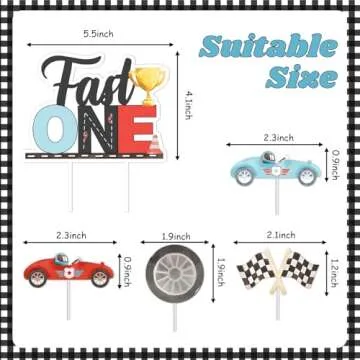 Fast One Birthday Decorations for Boys - Race Car Toppers