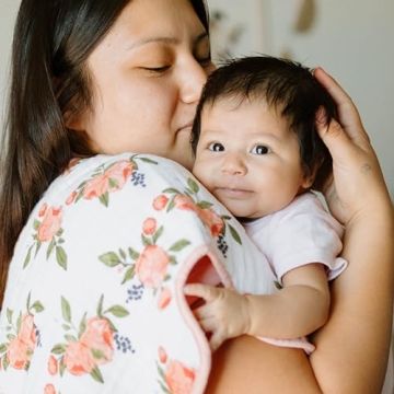 Little Unicorn Cotton Muslin Burp Cloths | 100% Cotton | Multi-Layer | Ultra Absorbent & Soft | Reversible | Large 21 x14 (Watercolor Roses)
