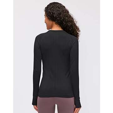 LUYAA Women's Workout Tops Long Sleeve Shirts Yoga Sports Running Seamless Breathable Gym Athletic Top Slim Fit Black