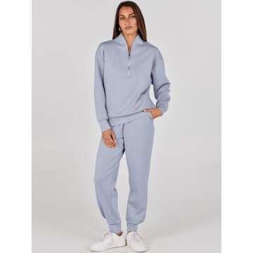 ANRABESS Women's 2 Piece Outfits Sweatsuit Half Zip Sweatshirt Jogger Sweatpant Trendy 2025 Fall Lou...