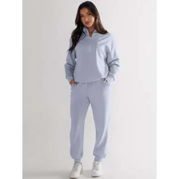 ANRABESS Women's 2 Piece Outfits Sweatsuit Half Zip Sweatshirt Jogger Sweatpant Trendy 2025 Fall Lounge Set Tracksuit Clothes Sky Medium