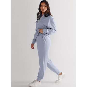 ANRABESS Women's 2 Piece Outfits Sweatsuit Half Zip Sweatshirt Jogger Sweatpant Trendy 2025 Fall Lounge Set Tracksuit Clothes Sky Medium