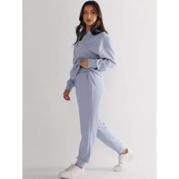 ANRABESS Women's 2 Piece Outfits Sweatsuit Half Zip Sweatshirt Jogger Sweatpant Trendy 2025 Fall Lounge Set Tracksuit Clothes Sky Medium