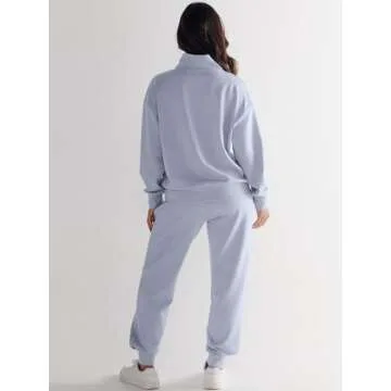 ANRABESS Women's 2 Piece Outfits Sweatsuit Half Zip Sweatshirt Jogger Sweatpant Trendy 2025 Fall Lounge Set Tracksuit Clothes Sky Medium