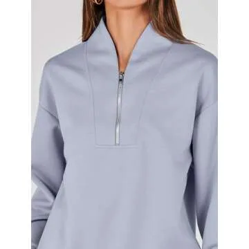 ANRABESS Women's 2 Piece Outfits Sweatsuit Half Zip Sweatshirt Jogger Sweatpant Trendy 2025 Fall Lounge Set Tracksuit Clothes Sky Medium